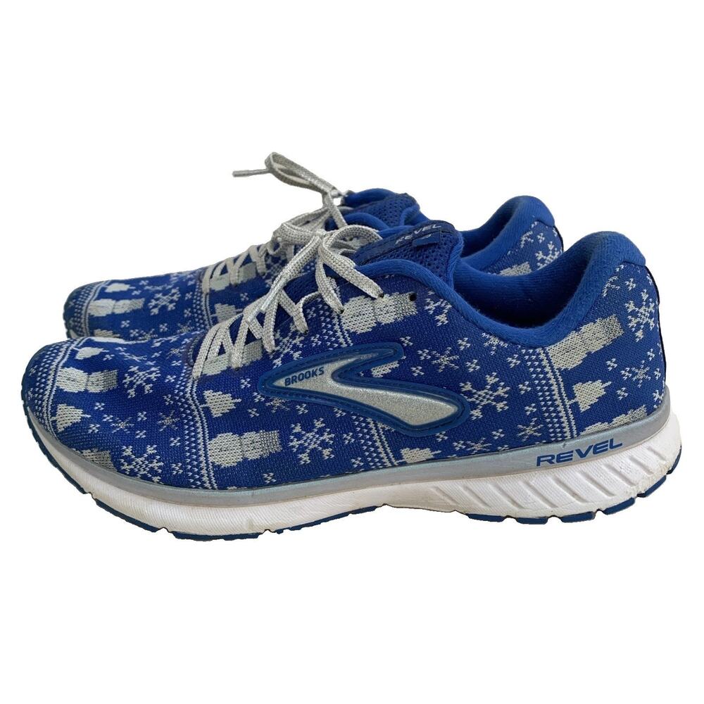Brooks Revel 3 Shoes Womens 12 Blue Snowman Christmas Sweater Running Sneakers H